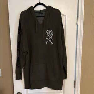 Olive Green Hooded Sweater with Skull Design